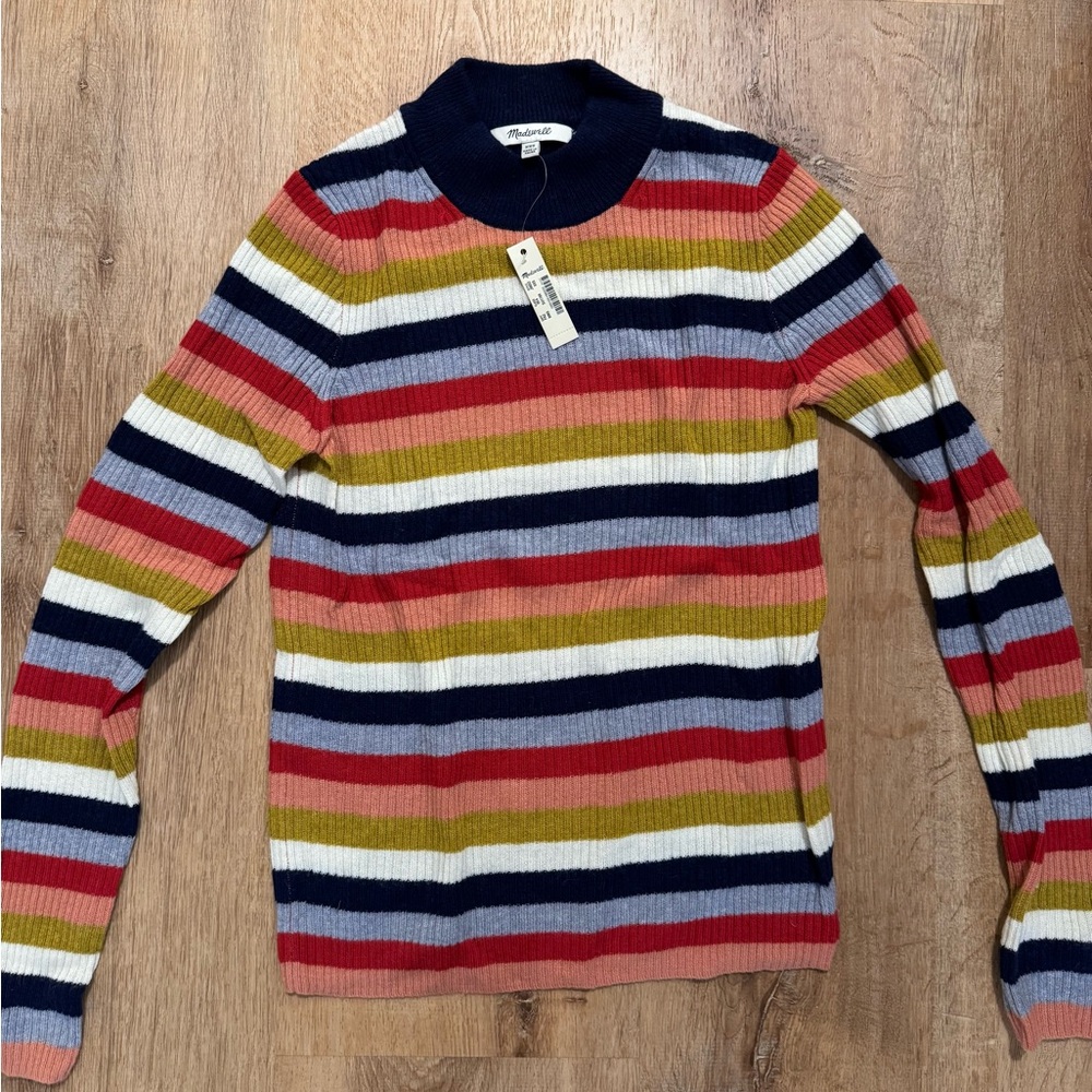 Madewell, Mockneck Pullover Sweater in Stripe, Size XXS